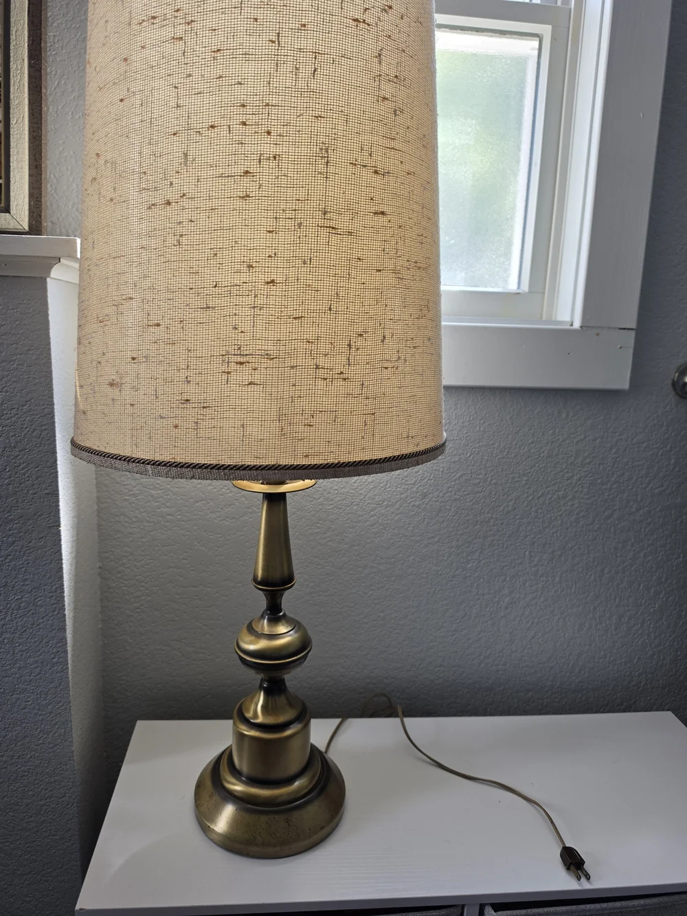 Brass Table Lamp with Beige Linen Shade - Classic Home Accent